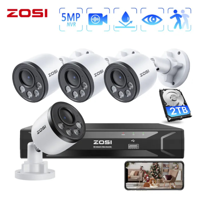 ZOSI 8CH 4MP PoE IP Security Camera System 5MP NVR Mic CCTV Outdoor IR Night 2TB