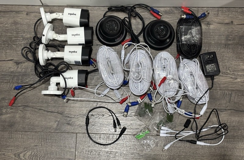 Lot Of Sannce Cameras/Cords/Adapters 4x C11BW 2x CT1GC (1 Cracked) UNTESTED