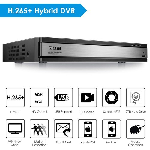 ZOSI H.265+ 16 Channel 1080P Home DVR with Hard Drive 2TB for Security System gallery