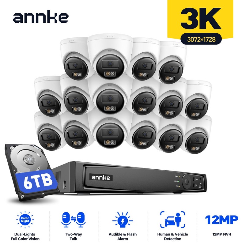 ANNKE 16CH 12MP NVR 5MP AI POE Security Camera System Color Night Vision Audio gallery