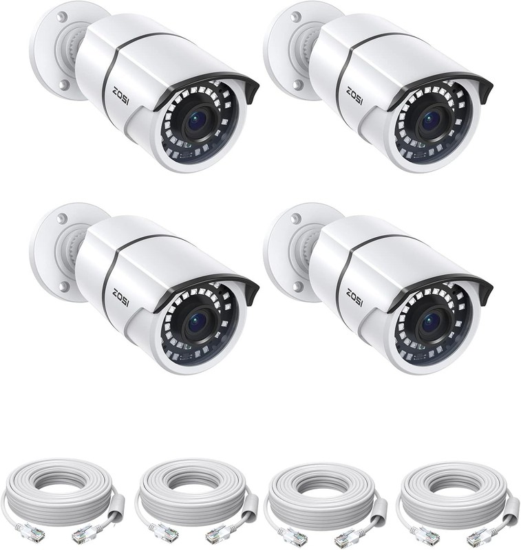 ZOSI 4PK 5MP Add-on Weatherproof POE Security Camera with Ethernet Cables
