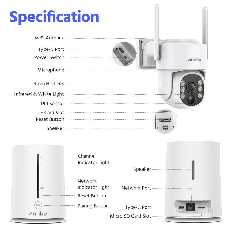 ANNKE 4MP Solar Battery Wireless Security Camera System WiFi 2 Way Audio W/64GB gallery
