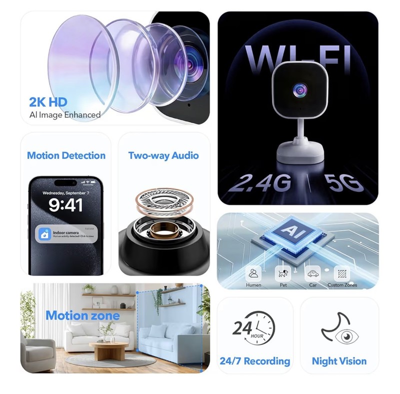 Yoosee 2-Pack Indoor WiFi Cameras 2K Motion Detection Night Vision Audio gallery