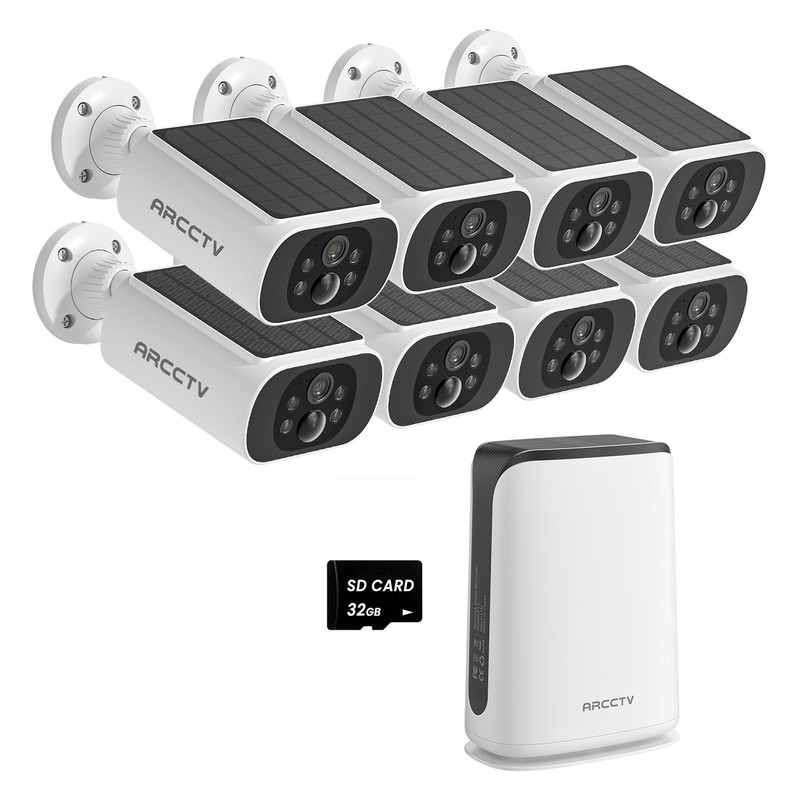4MP Solar Security Camera System Wireless Outdoor Home 2.4G & 5G WiFi 8 Cam-Kit