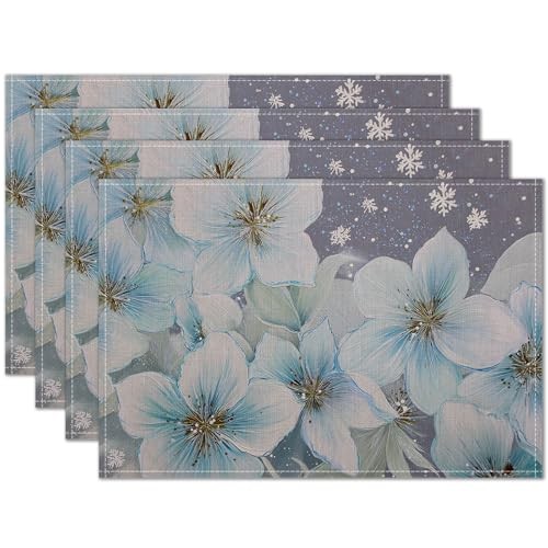 Placemats Set of 4 12x18 inch Blue Floral Table Mats for Dining Table Color*13