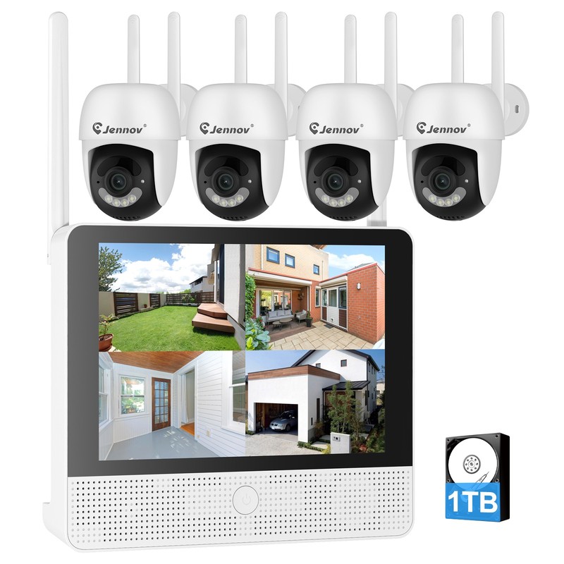 JENNOV 5MP 8CH PTZ Dome WIFI NVR Wireless Security Camera System with Monitor