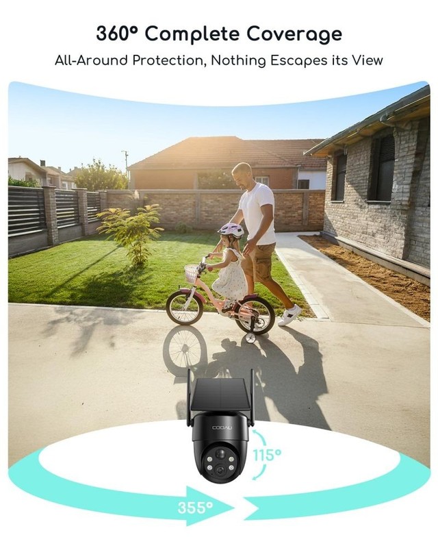 COOAU 2K 360° Solar Security Cameras Wireless Outdoor, AI smart Detection,IP66 gallery
