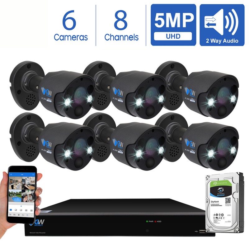 8CH NVR 6 X 5MP Two Way Audio Full-time Color PoE IP Security Camera System 2TB