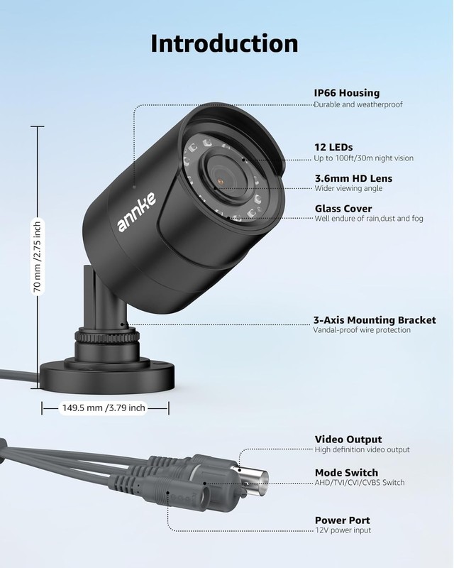 ANNKE Home Security Surveillance Camera 1080p 4IN1 CCTV Add-On - Black - E200 gallery