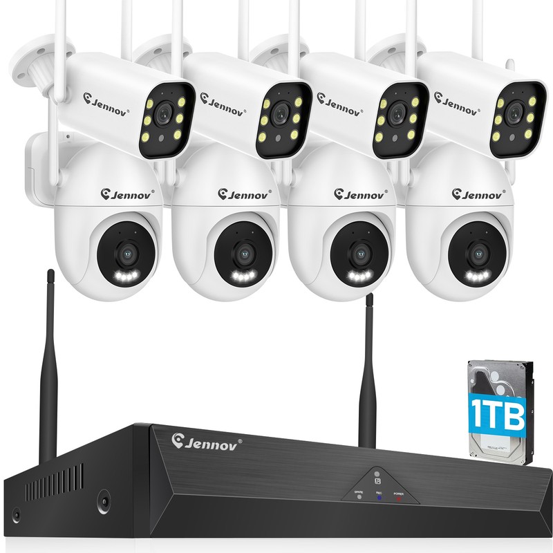 JENNOV Wifi Security Camera System,10CH NVR,8PCS 5MP Camera,2.4/5G Wifi,1TB HDD