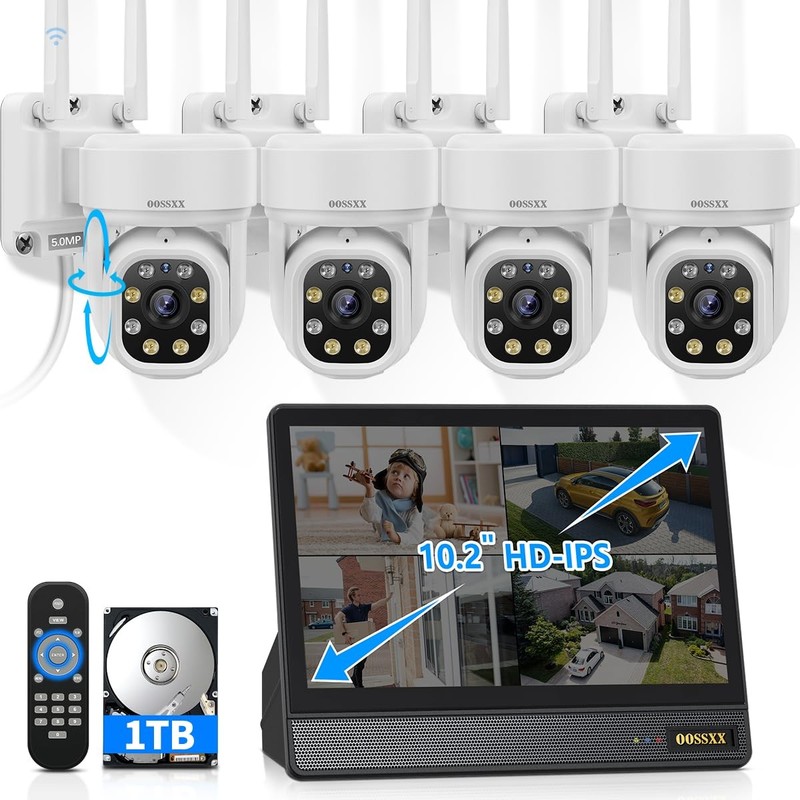 (2026 New) 5MP WiFi System Outdoor, 4 Dual-Antenna Cameras, 10CH NVR with 10"...