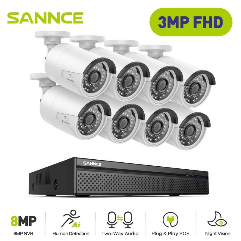SANNCE 4K 8CH NVR 3MP POE Security Camera System Two Way Audio Human Detection