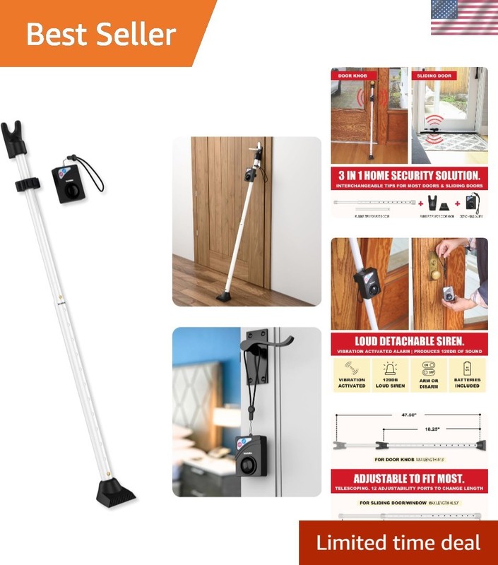 Heavy-Duty Door Security Bar with 120dB Siren - Adjustable for Peace of Mind