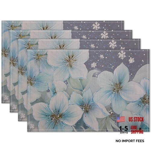 Placemats Set of 4 12x18 inch Blue Floral Table Mats for Dining Table Color*13