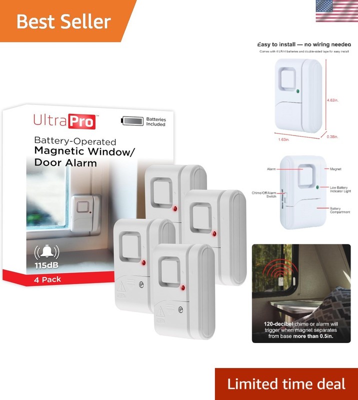 Wireless Personal Security Alarm 4 Pack - Easy Installation, 120DB Chime