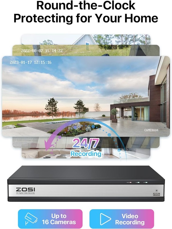 ZOSI 16CH 1080P Home Security Camera System CCTV DVR with 2TB for 24/7 Recording gallery