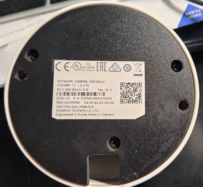 NOS WiseNet QNF-9010 12mp Indoor Fisheye IP Camera Hanwha Techwin Wave gallery