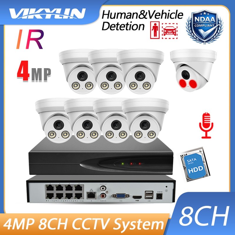 Vikylin 8CH 8POE 4MP POE IP Camera IR Surveillance With Microphone System Lot