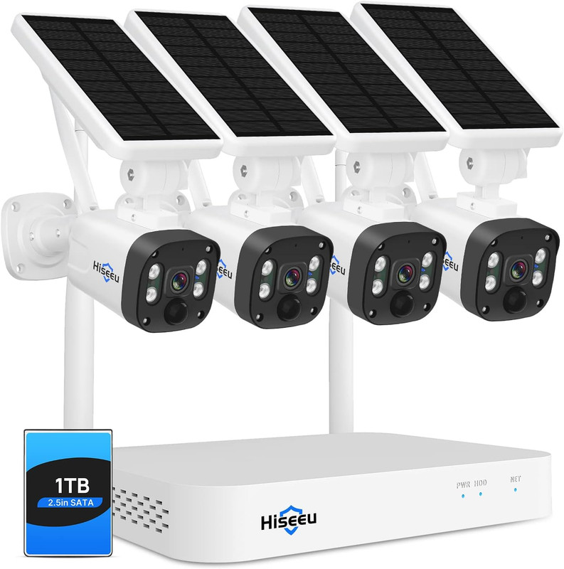 [1TB HDD,4MP Spotlight] Solar Wireless Security Camera System,10Ch HD 4K Nvr,Ni