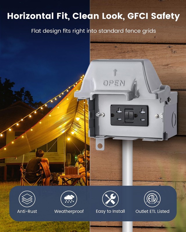 SURAIELEC Outdoor Outlet Box Waterproof, 20 20A GFCI (Horizontal Box), Grey gallery