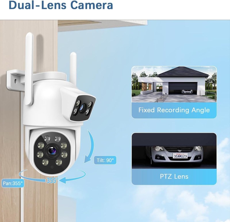 CAMCAMP Wireless Security Camera System with 10.1" Monitor Dual Lens PTZ CCTV 2K gallery