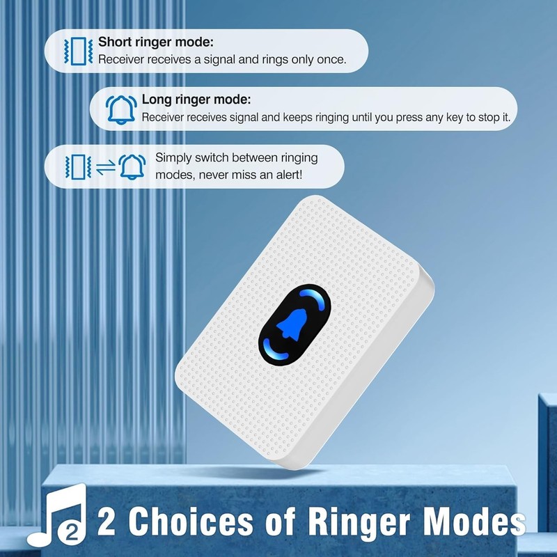 Wireless Door Chime Alarm System - 800ft Range, 20 Melodies, 5 Volume Levels, LE gallery