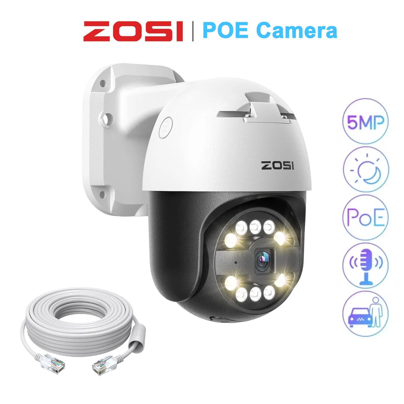 ZOSI 5MP PT Wired PoE Security Camera Floodlights Starlight Night Vision Audio