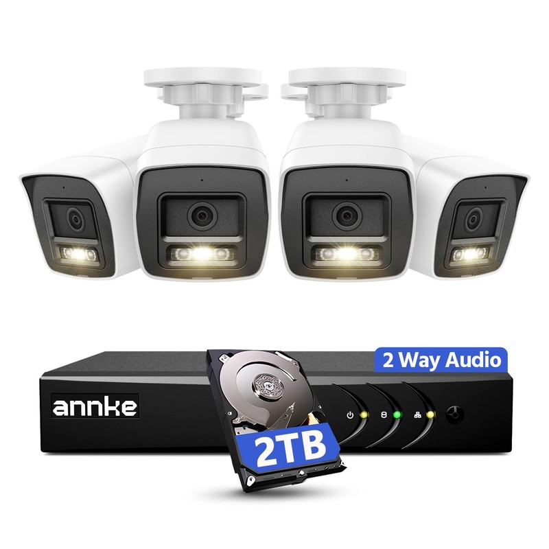 2MP -Way Audio System, 8CH 3K Lite DVR, 4pcs 1080P CCTV White Wired Cams with...
