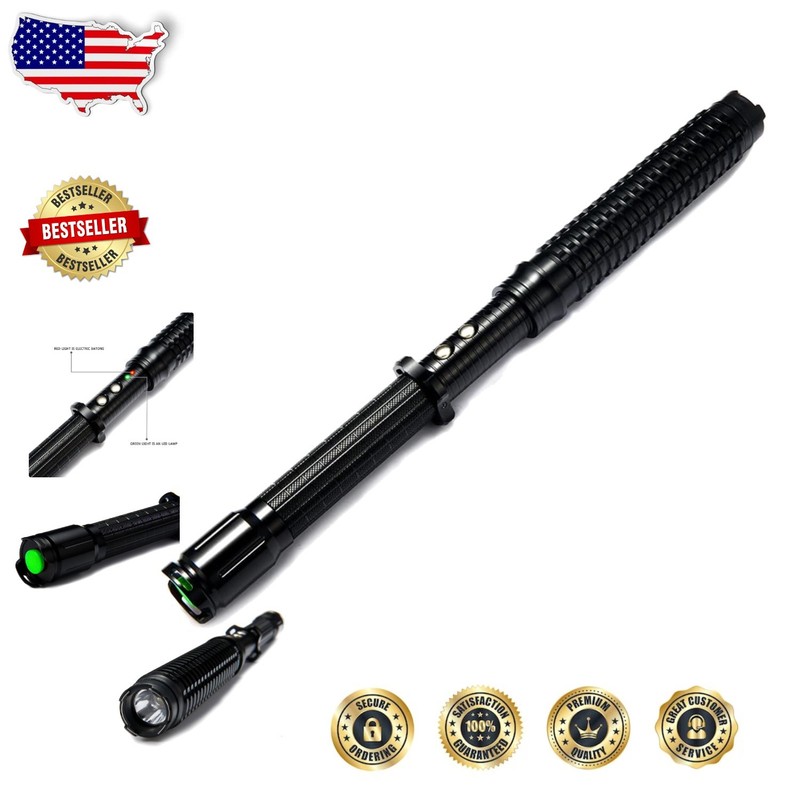 All-in-One Black Metal Stun Gun 18.9″ – 80M Volts, LED Flashlight, Self-Defense