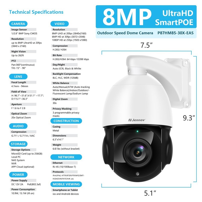 JENNOV PTZ Camera 4K Security Camera Night Vision Outdoor Onvif IP66 Camera gallery
