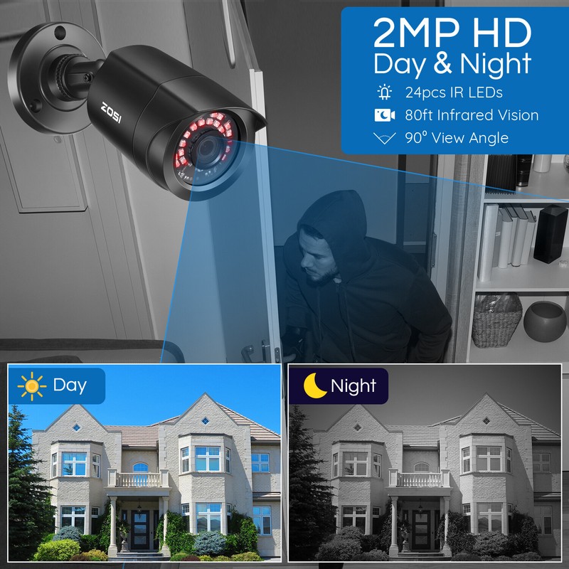 ZOSI H.265+ 8CH 5MP Lite DVR 2MP Outdoor Home Video Surveillance Camera System gallery