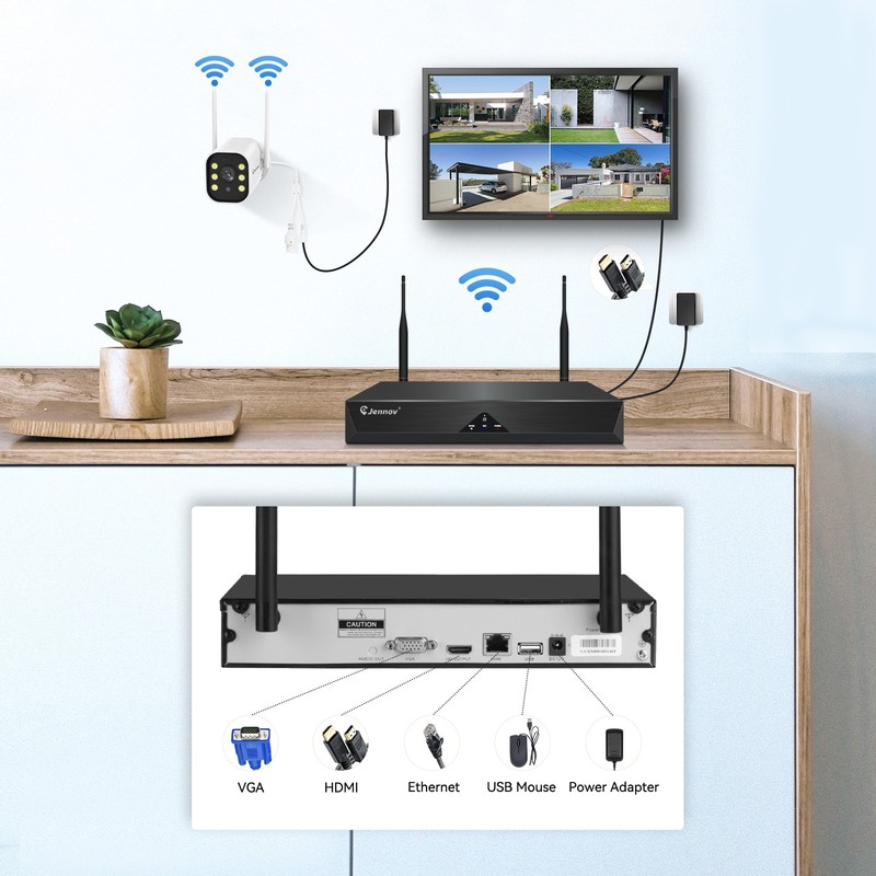 Jennov 5MP Security Camera System Wireless Home Outdoor 12"monitor / NVR 1TB gallery