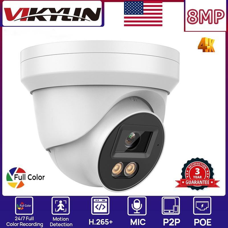 VIKYLIN 8CH NVR CCTV System 24h Full Color Mini/Turret POE 8MP IP Camera MIC Lot gallery