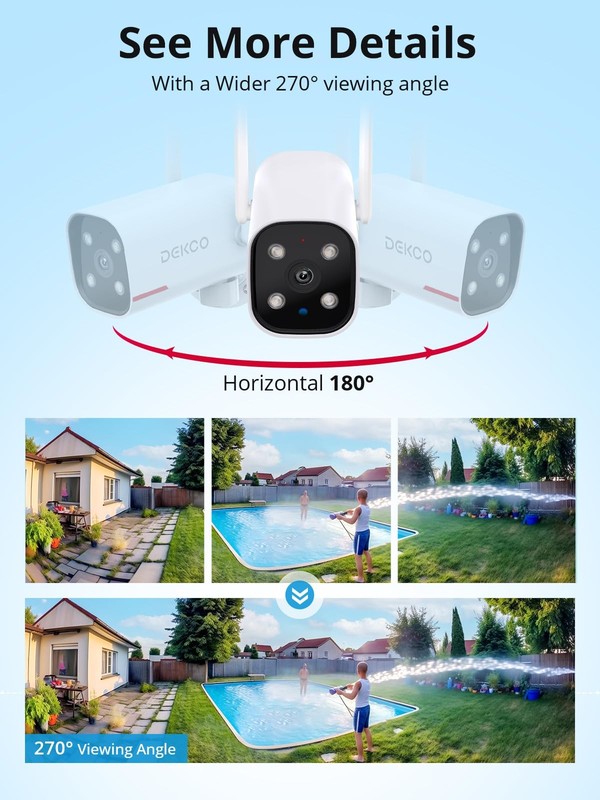 DEKCO WiFi Camera 2K Pan Rotating 180° Wired 1 Count (Pack of 1), white gallery