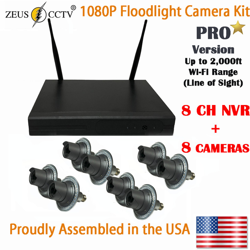 ZEUS CCTV Pro Floodlight Camera Standalone Security Kit with 8CH NVR + 8 Cams