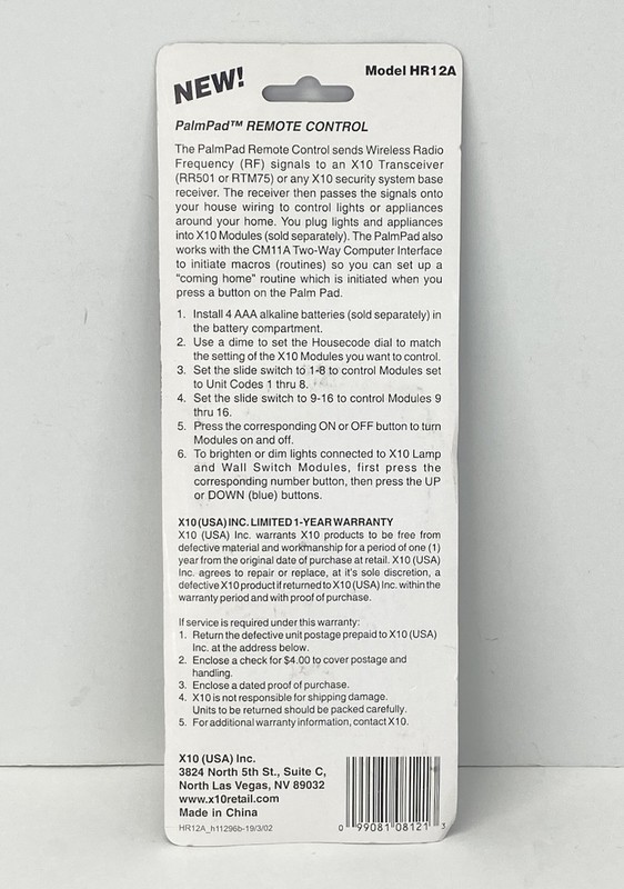 X-10 Powerhouse Home Automation Remote Control Palm Pad Wireless Model HR12A gallery