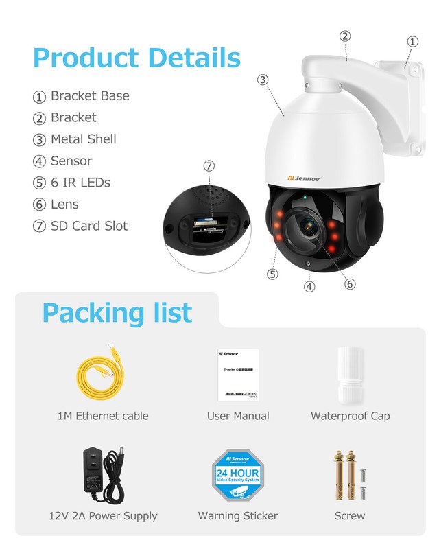JENNOV PTZ Camera 4K Security Camera Night Vision Outdoor Onvif IP66 Camera gallery