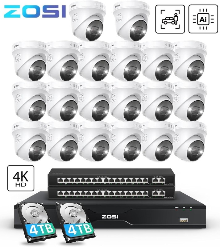 ZOSI 32CH 4K PoE Security Camera System 20x8MP Outdoor IP Camera NightVision 8TB