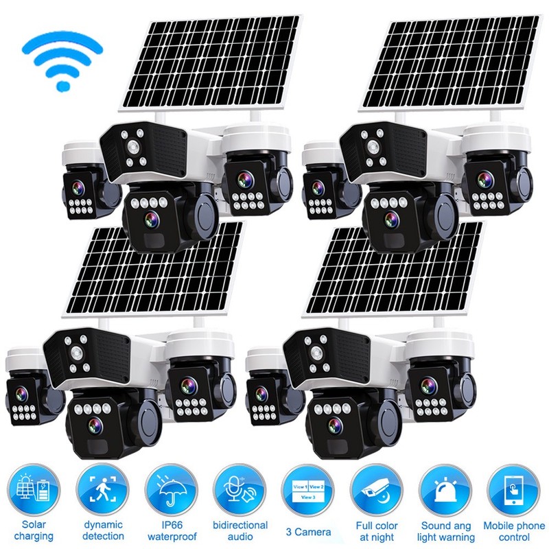 4PCS Solar Battery Powered Wireless WiFi Outdoor Pan/Tilt Home Security Camera