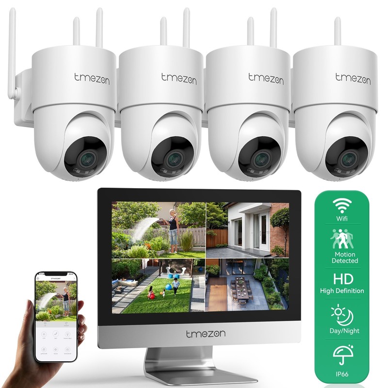3MP Wireless Home Security Camera System WiFi Outdoor 360° PTZ 10CH 12” Monitor