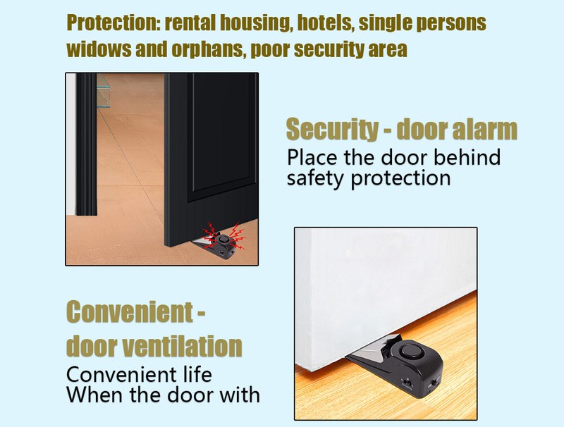Door Stop Alarm 4 Pack 120dB Security Stopper Wedge for Travel Hotel Home Safety gallery