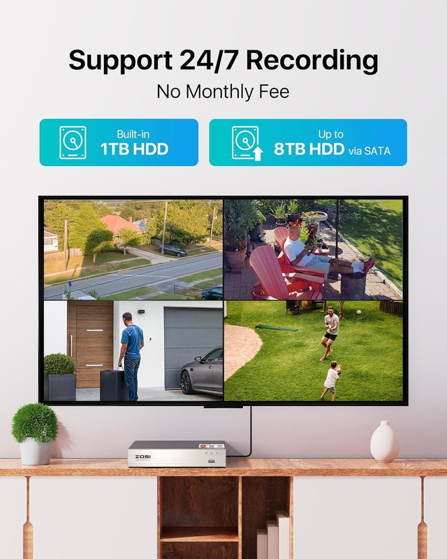 1080P Home Security Cameras System with AI Human/Vehicle Detection,H.265+ 8CH CC gallery