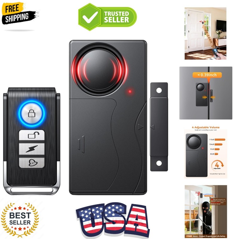110dB Door Alarm with Remote, Wireless Anti-Theft When Opened, Door Bells Chi…