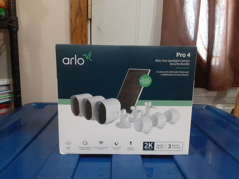 Brand New, Open Box, Arlo Pro 4 3-Cam Kit with Bonus Solar Panel – White, 2K 📹