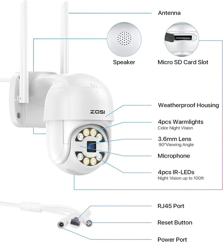 ZOSI 2K 3MP Wireless Security IP Camera Floodlights Auto Tracking AI Detect WiFi gallery
