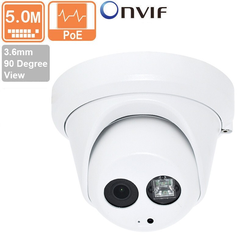 5MP 1920P H.265 PoE IP Dom Camera Waterproof 3.6mm 90 Degree View Angle