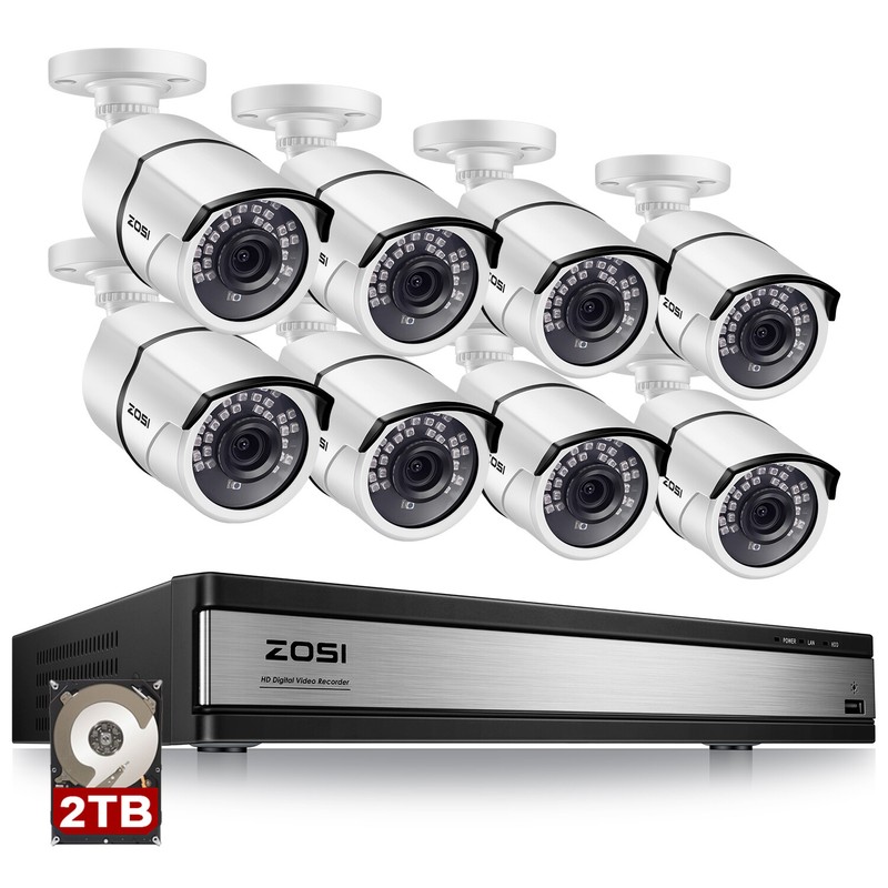 ZOSI 16CH H.265+ 1080P DVR 2T Hard Drive 2MP Home Outdoor Security Camera System