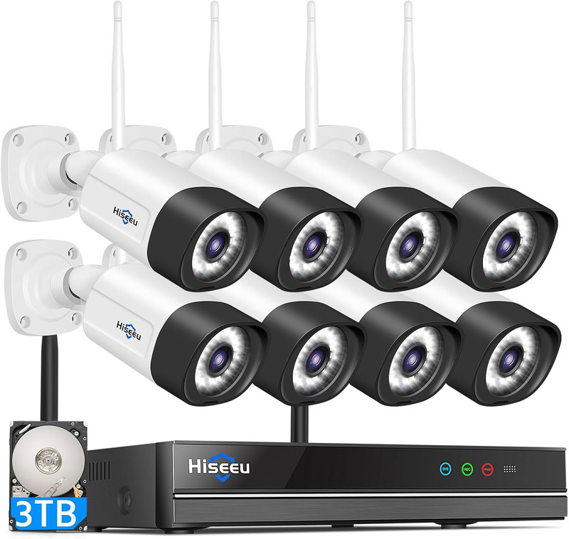 5MP Outdoor Wifi Security Camera System, 16CH 8 Cam Kit, 2-Way Audio, Color Nigh