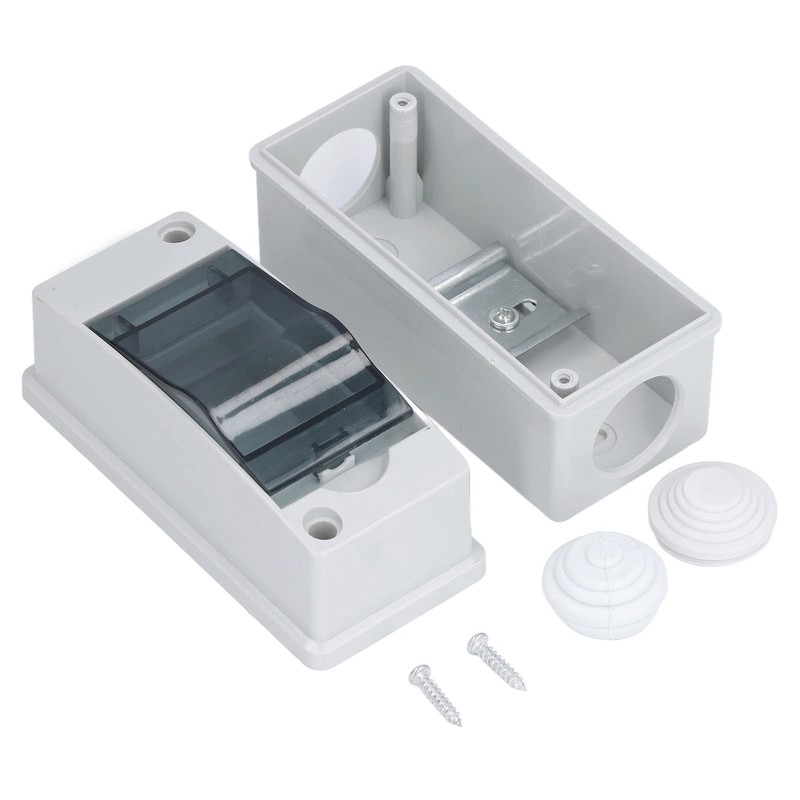 Lwuey 2 Way Breaker Box, Din Rail Box MCB Distribution Protection Gray