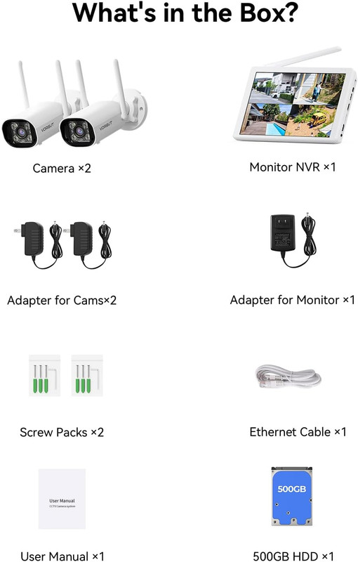 Wireless Security Camera System with 10" LCD Monitor, 2PCS 3MP Bullet Outdoor Ca gallery